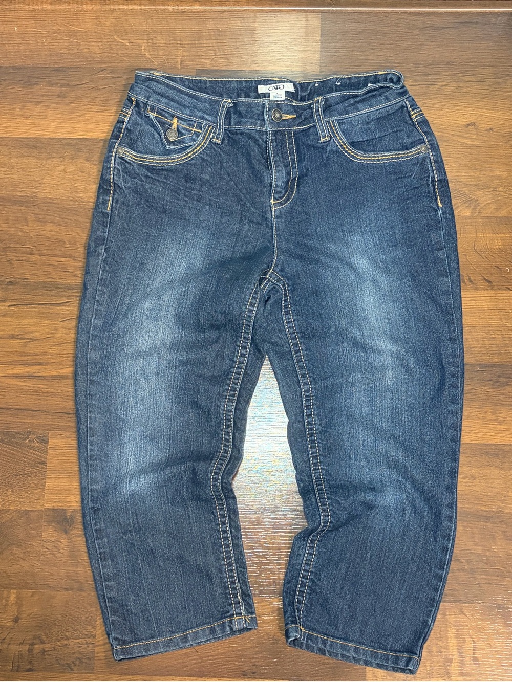 Cato Dark Wash Embroidered Pocket Capri Jeans - Size 4